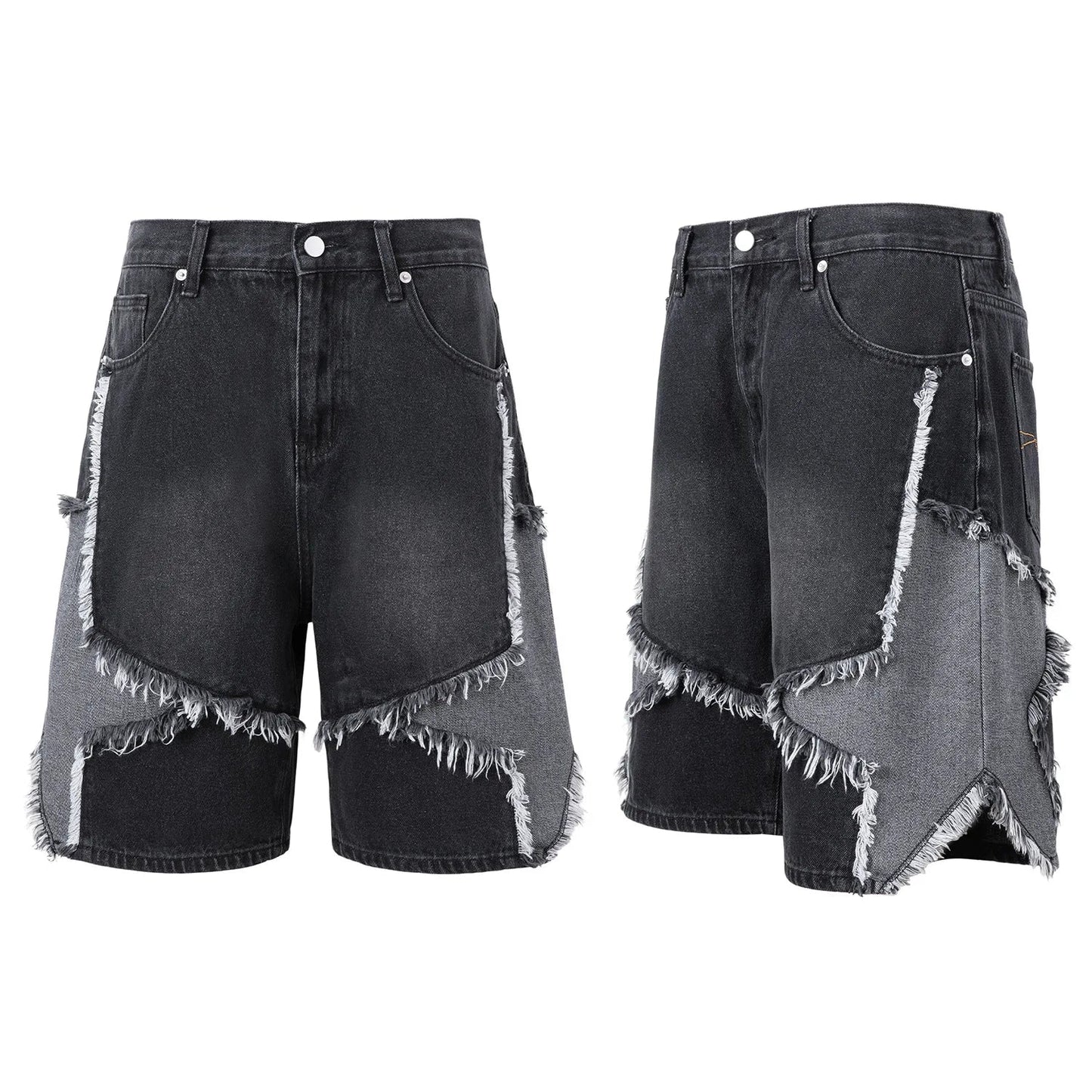 High Street Washed Stars Patchwork Baggy Jeans Shorts