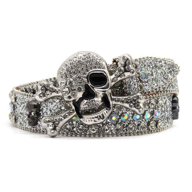 Skull Emblem | Rhinestone Slim Belt