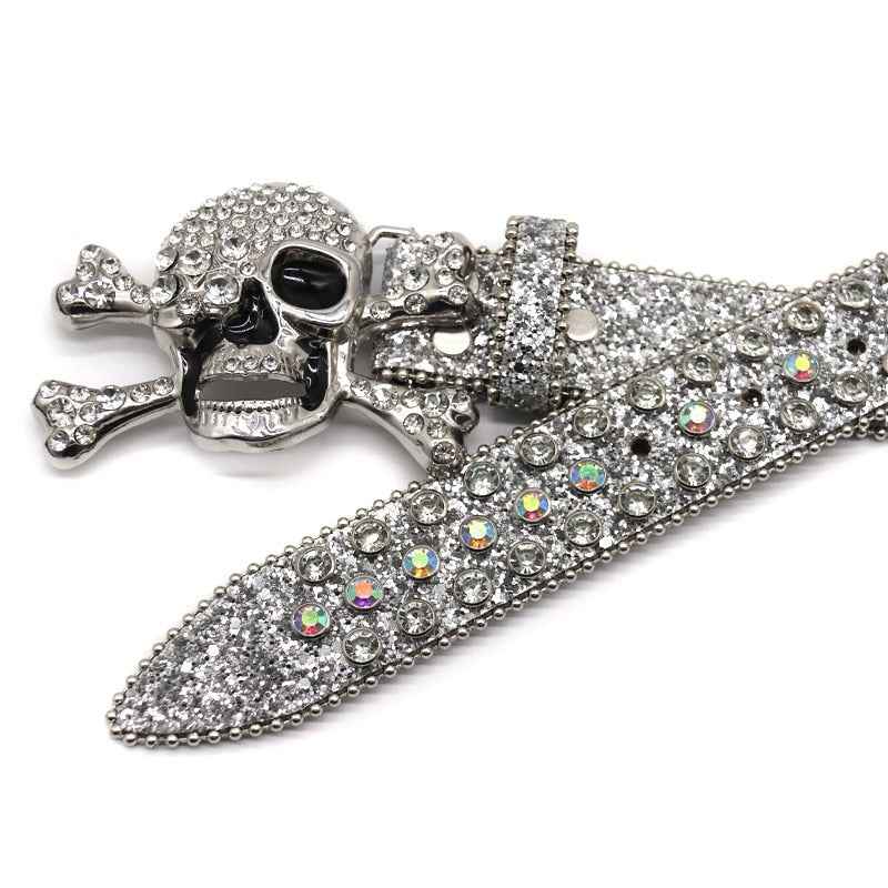 Skull Emblem | Rhinestone Slim Belt