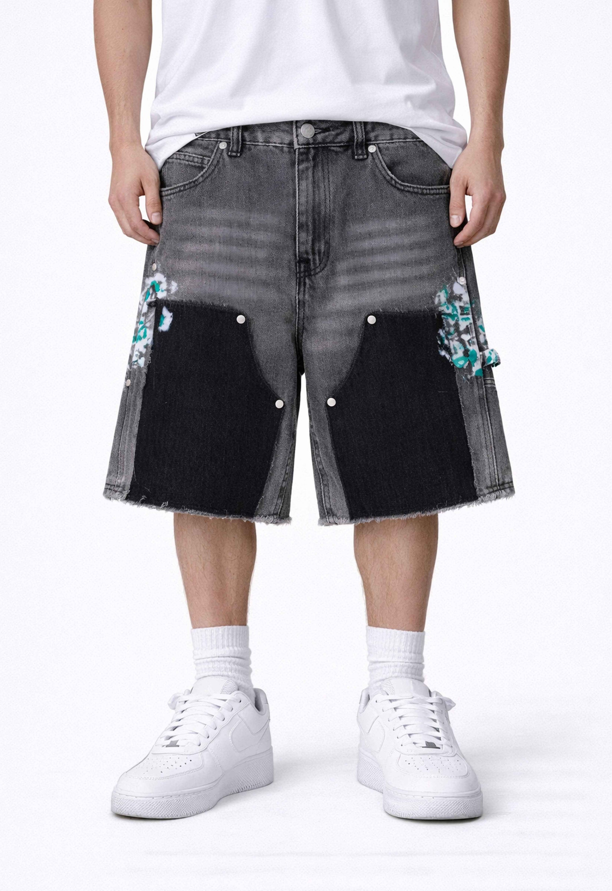 GREY SPLIT PAINTERS SHORTS
