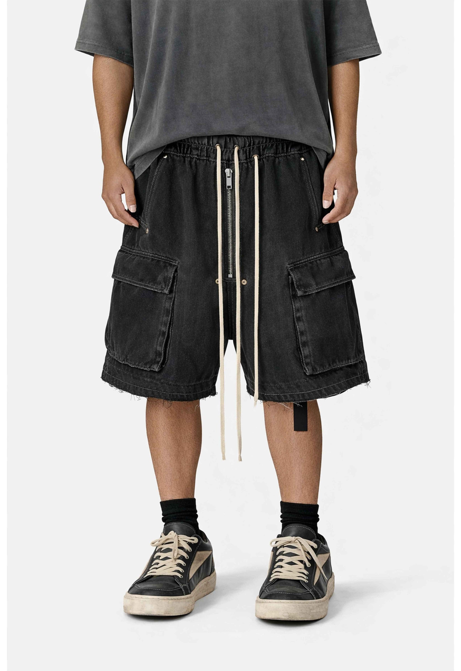 NOIR DRAWSTRING DENIM CARGO