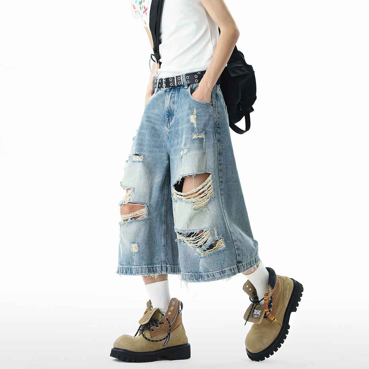 Ripped Washed | Wide-Leg Shorts