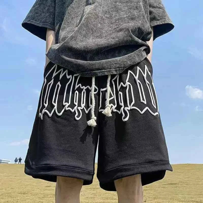 Drawstring Letter Printing Casual Loose Shorts