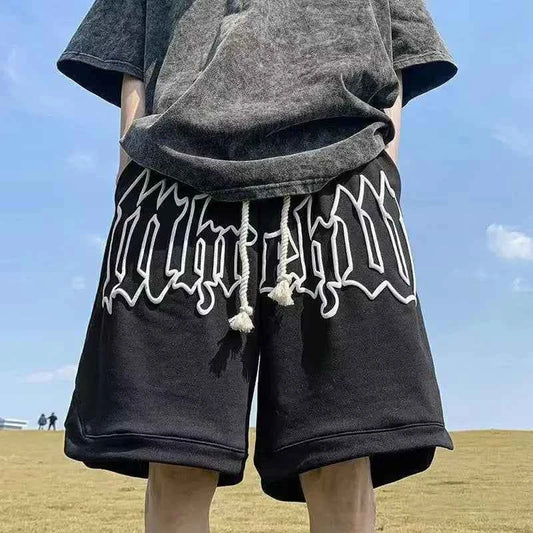 Drawstring Letter Printing Casual Loose Shorts
