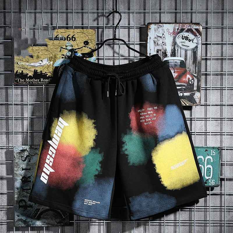 BEMCSHO Gym Workout Grunge Splatter Shorts