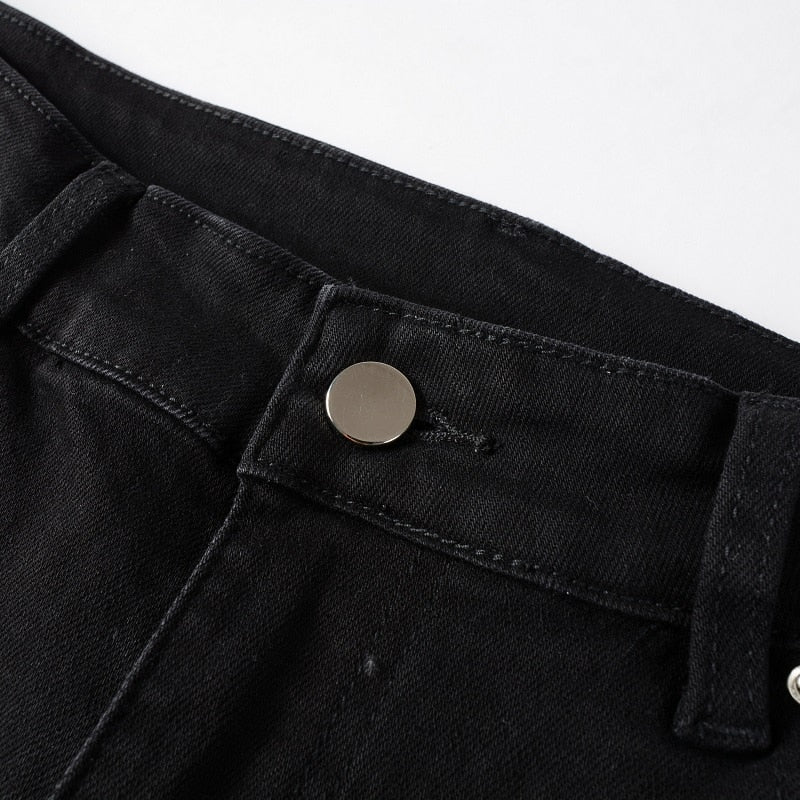 Obsidian Distressed Rhinestone Slim Black Jeans