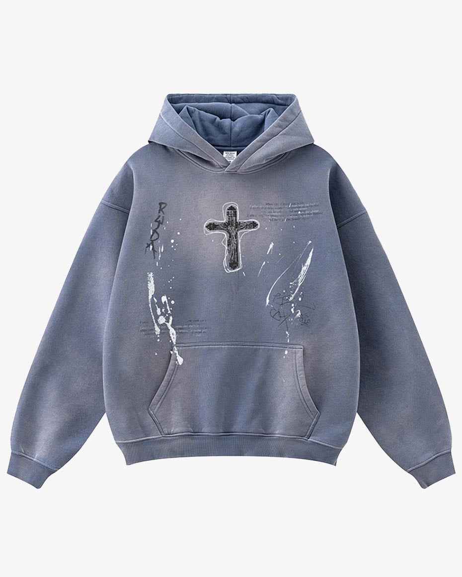 Crucifix Cross Graphic Pullover Hoodie