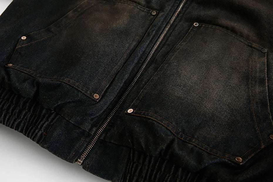 Coal Black Washed Fur Hooded Jacket