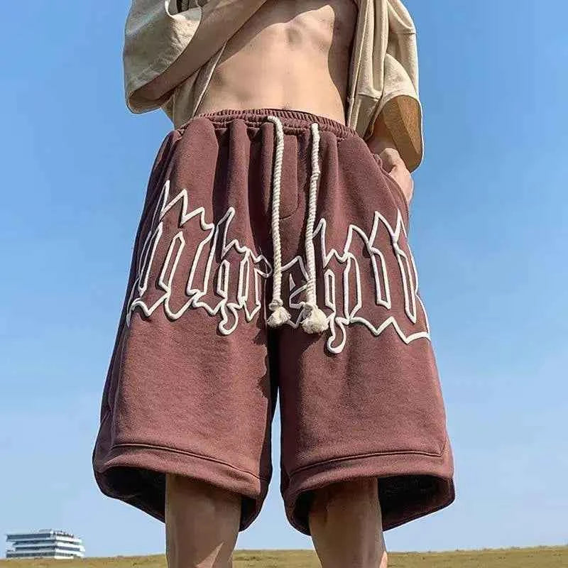 Drawstring Letter Printing Casual Loose Shorts