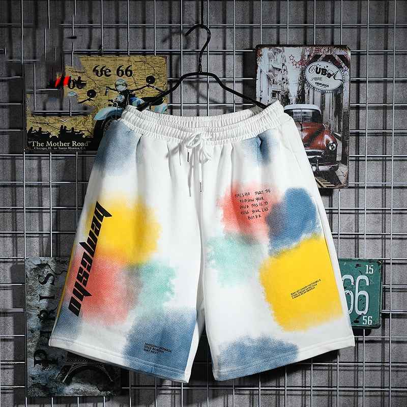 BEMCSHO Gym Workout Grunge Splatter Shorts