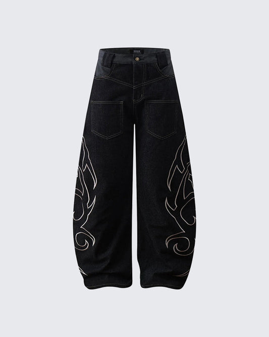 Embroidery 'Arch' Baggy Jeans