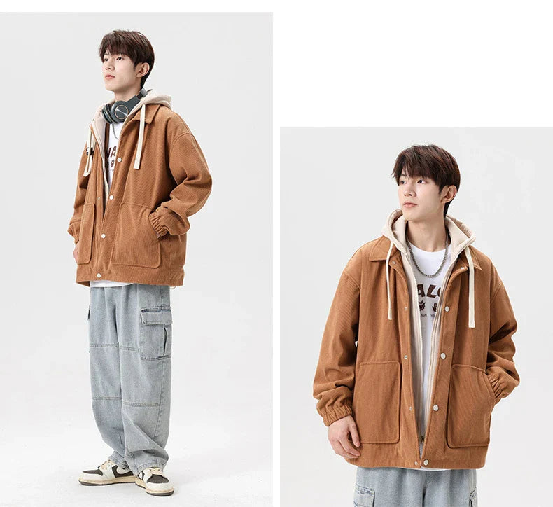 Corduroy Two Shade Elastic Waist And Sleeve Hoodie