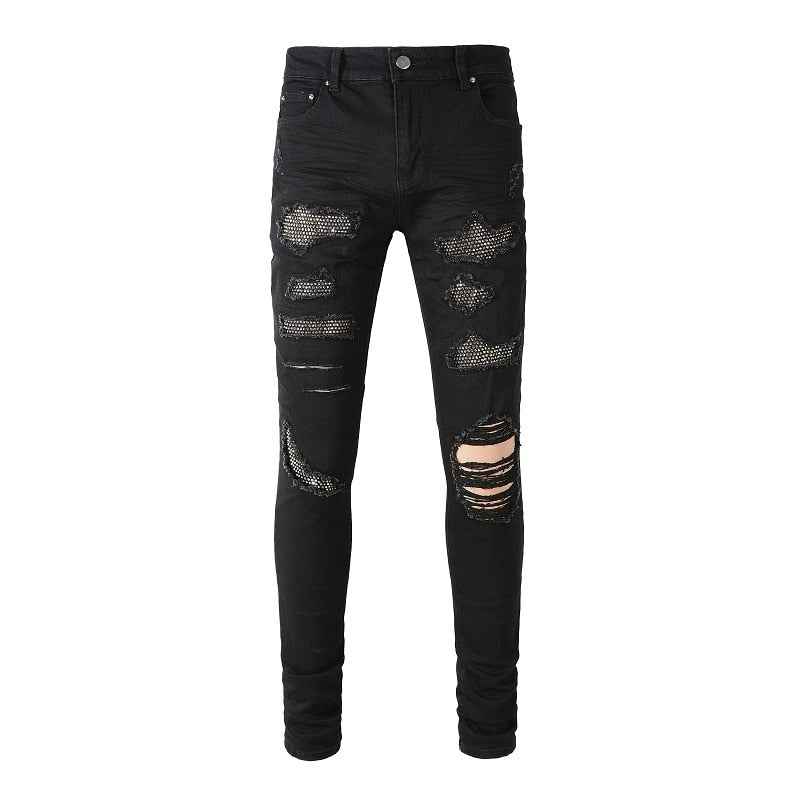 Obsidian Distressed Rhinestone Slim Black Jeans