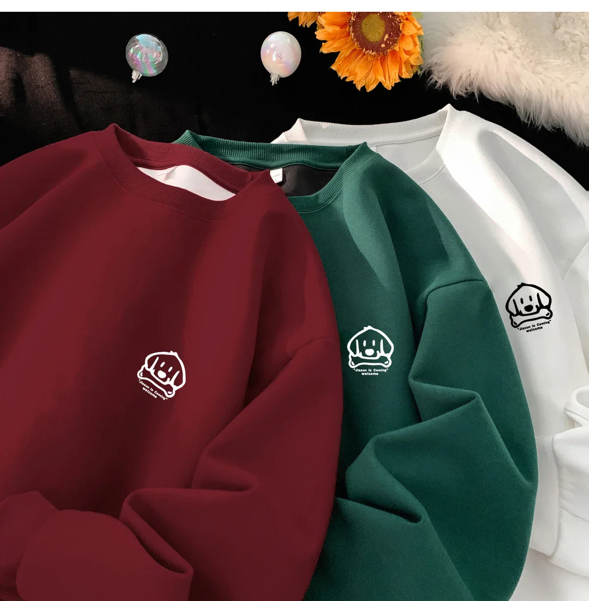 Cute Dog Graphic Waffle Fabric Sweater