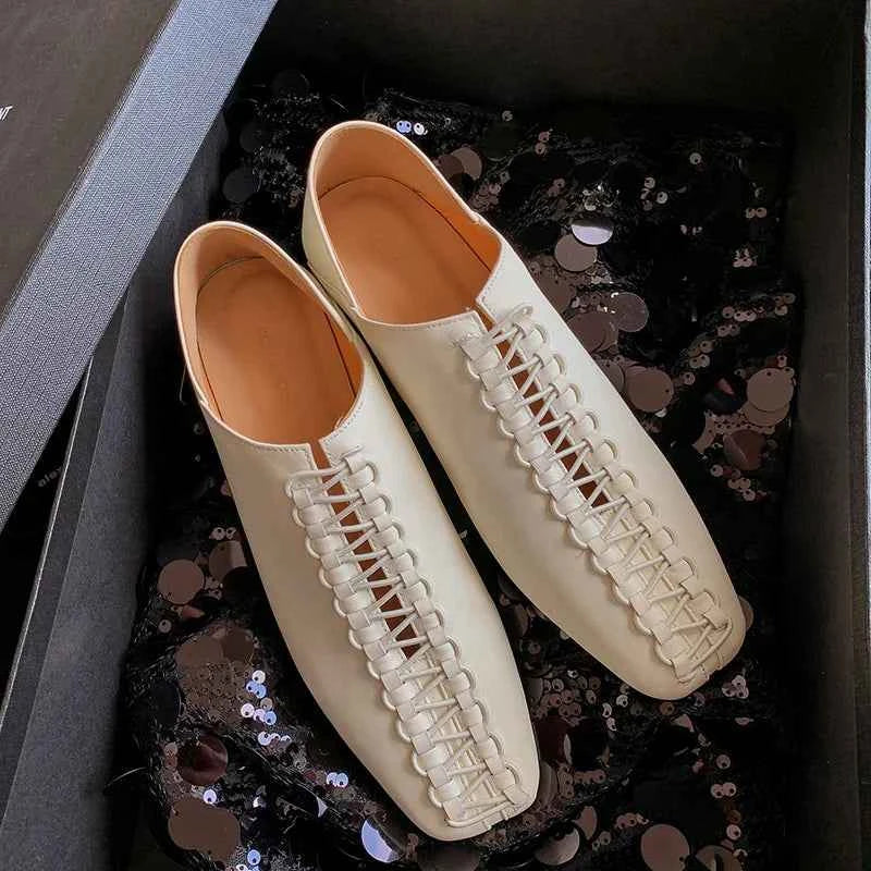 2025 Spring Summer New Women Low Heel Square Toe Basic Casual Working Comfortable Flats Soft Genuine Leather Shoes Woman Concise