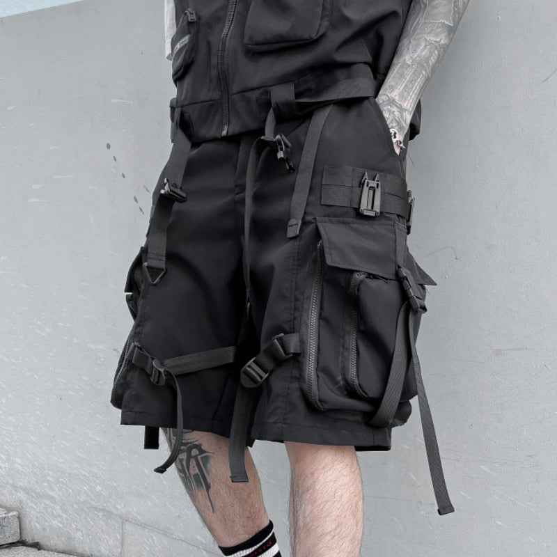 Techwear Streetwear Ribbons Baggy Shorts