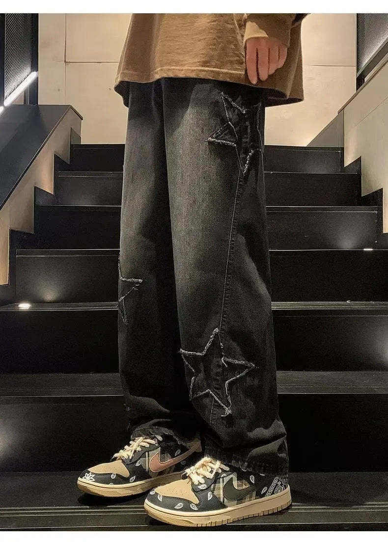 Pentagon Star Embroidery Loose Style Pants