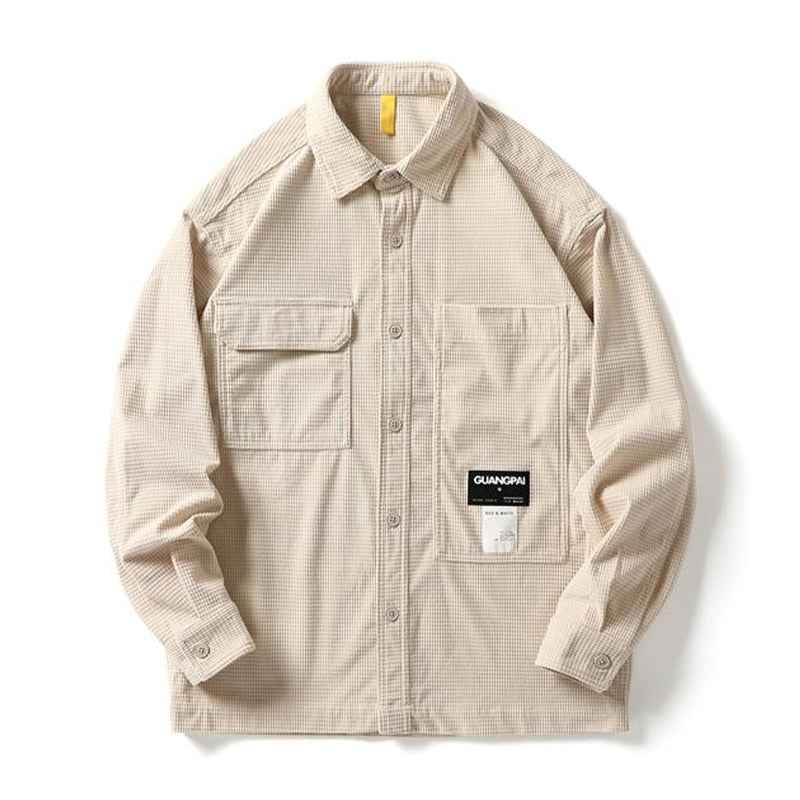 Corduroy Waffle Plaid Semi Collar Overshirt
