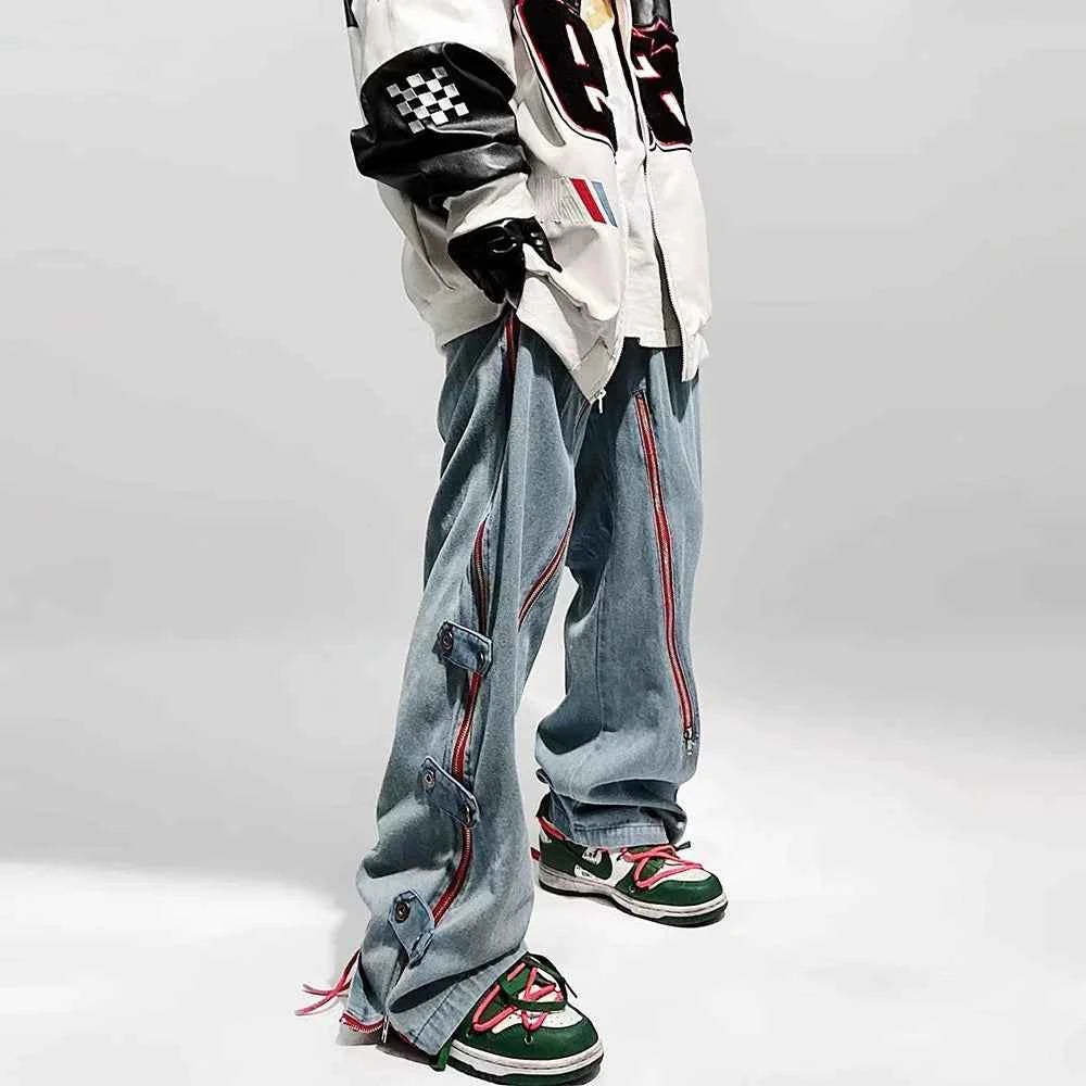 Red Striped Baggy Jeans