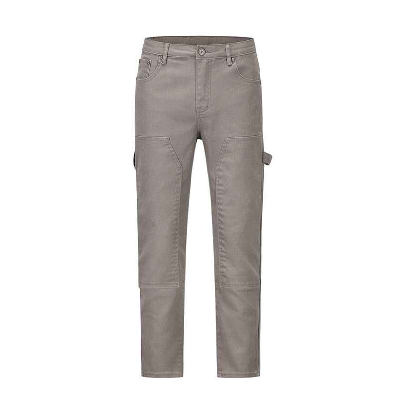 Solid Color Multi Pockets Denim Pants