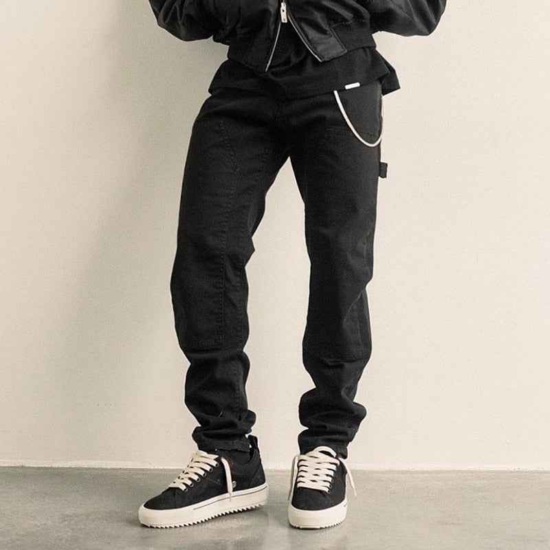Solid Color Multi Pockets Denim Pants