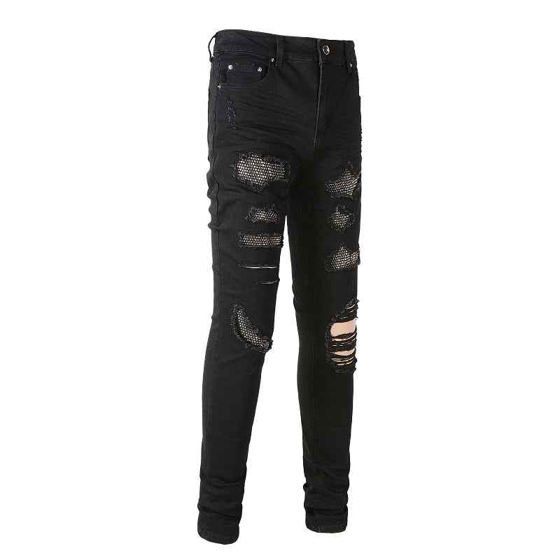 Obsidian Distressed Rhinestone Slim Black Jeans