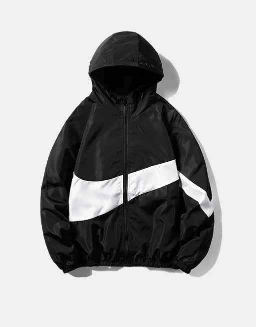 Horizontal Broad Stripe Zipper Hoodie