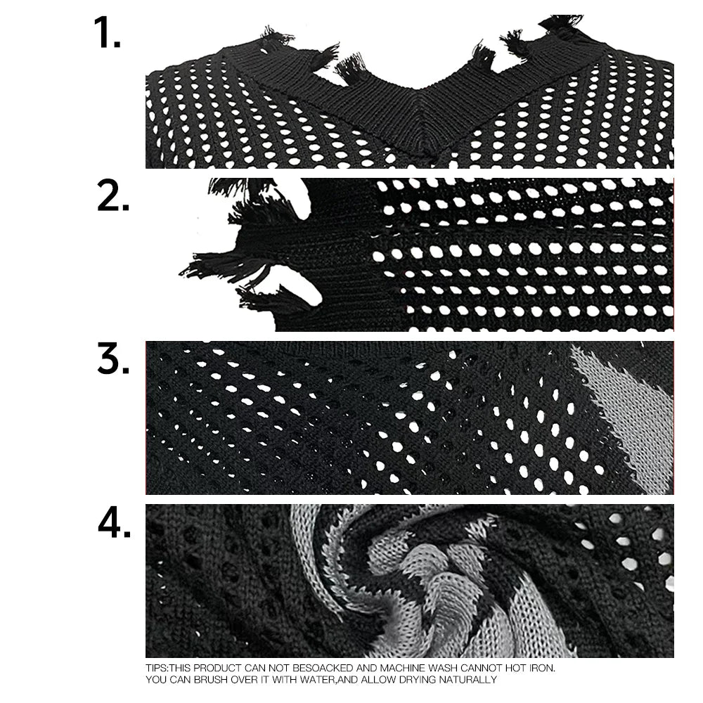 Solid Star Knitted Ripped Vest