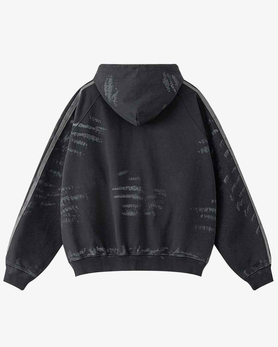 Coal Black Striped Sleeves Hoodie