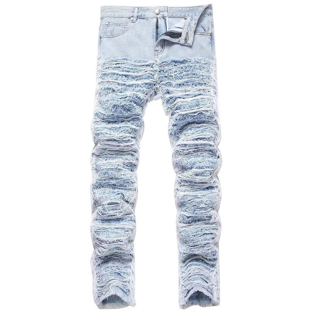 Light Blue Fringe Destroyed Jeans