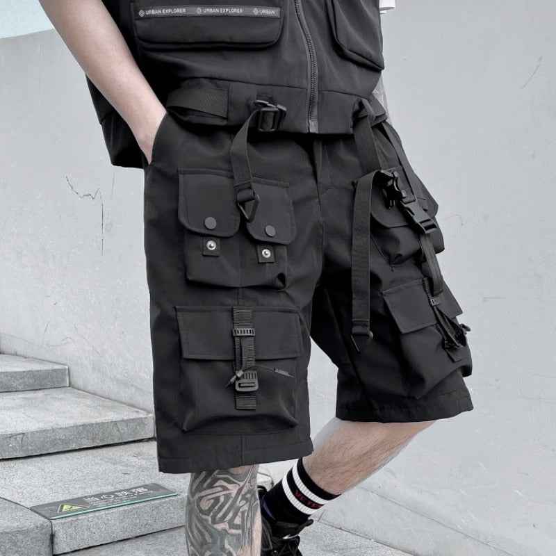 Darkwear Multiple Cargo Buckles Pockets Shorts