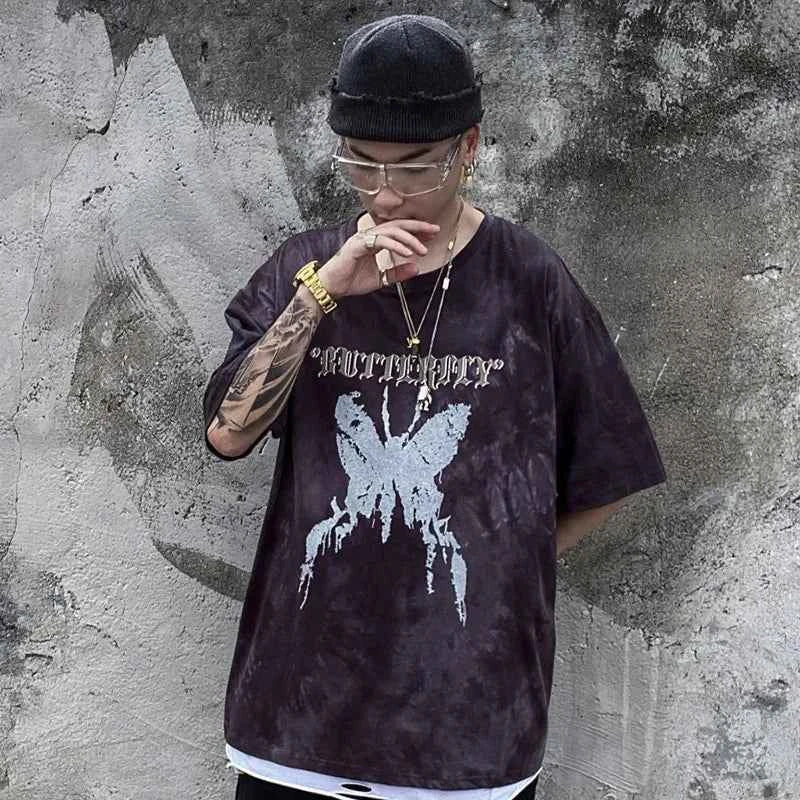 Tie Die Butterfly Graphic Loose T-Shirt