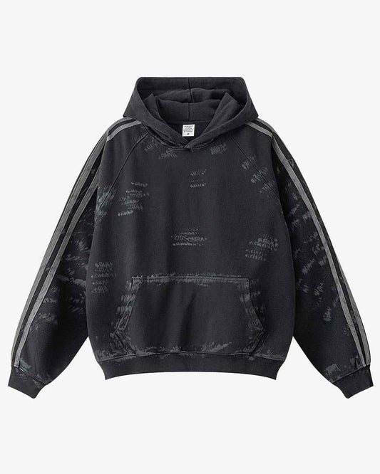 Coal Black Striped Sleeves Hoodie