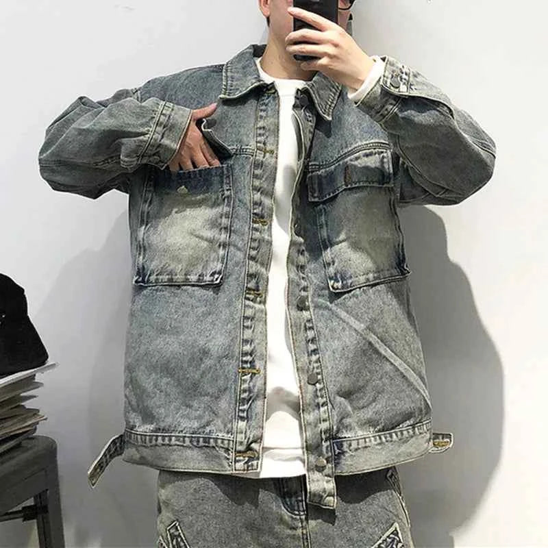 Tied Die Lapel Button Up Jean Jacket