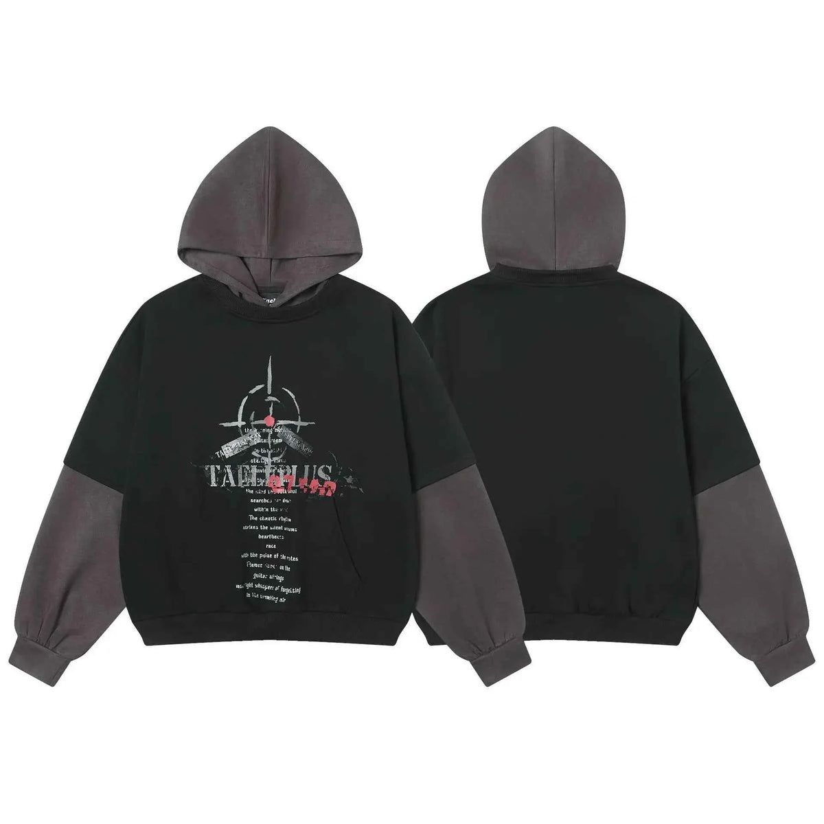 Graphic Streetwear Fake Two-Piece Hoodie - Unisex Letter Print Layered Sweatshirt