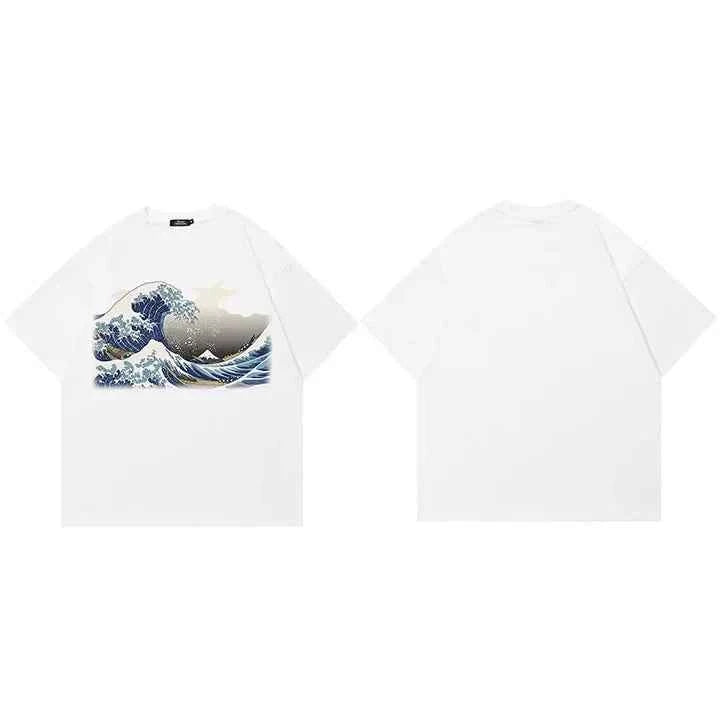 Ivory Tsunami Big Waves Graphic Loose T-Shirt
