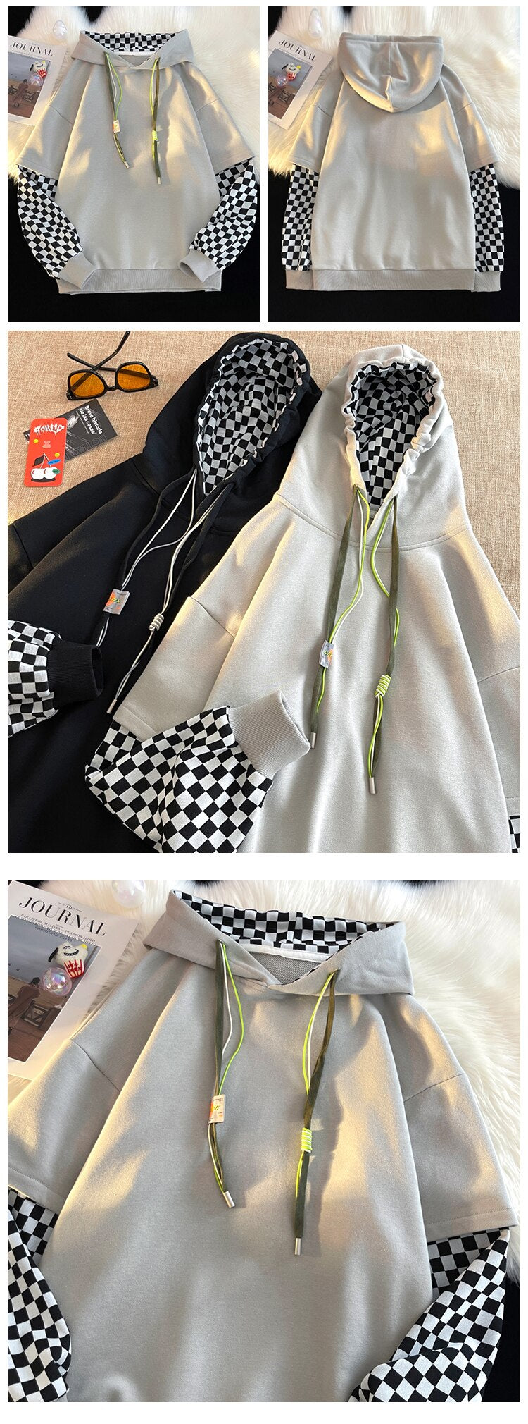 Vichy Checkered Pullover Hoodie