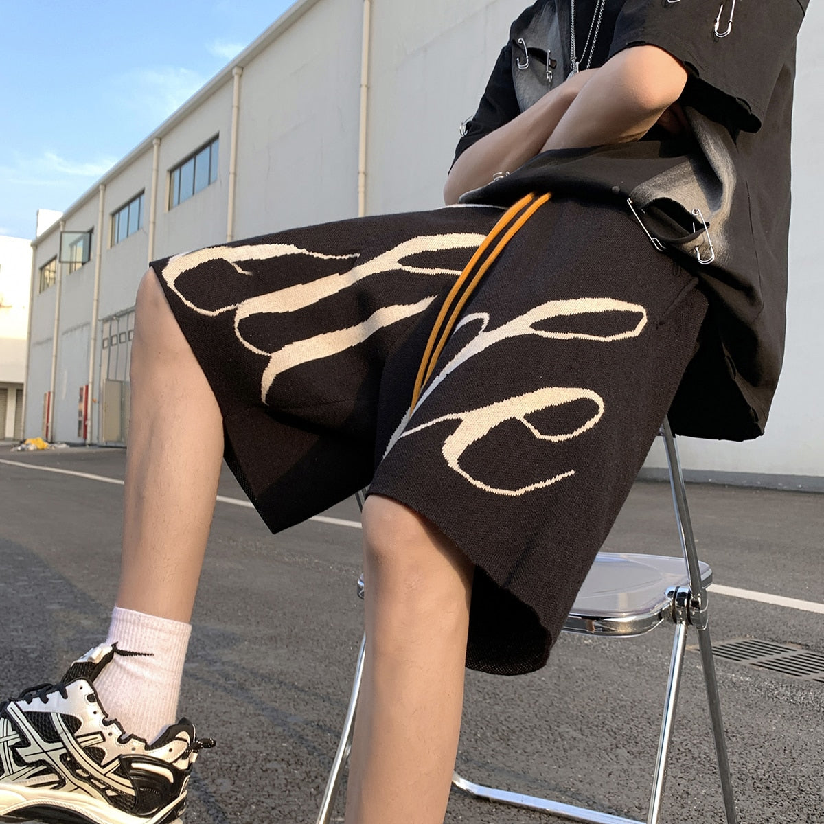 Letter Foam Y2K Knee Length Shorts