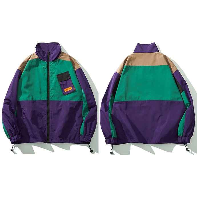Multi Color Block Patchwork Pocket Jacket