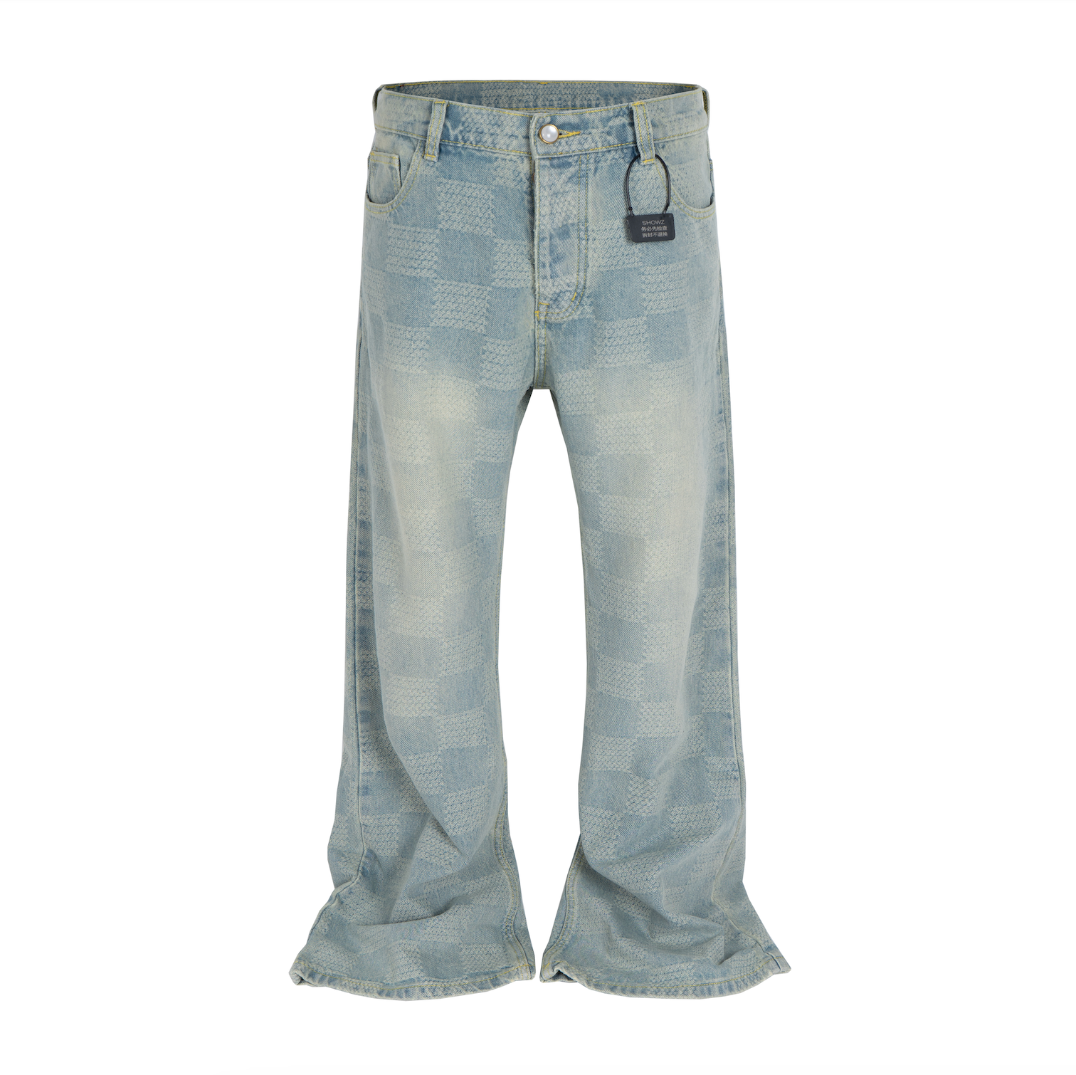 AZUL CHECKERED FLARE DENIM - JUSTLUXURY
