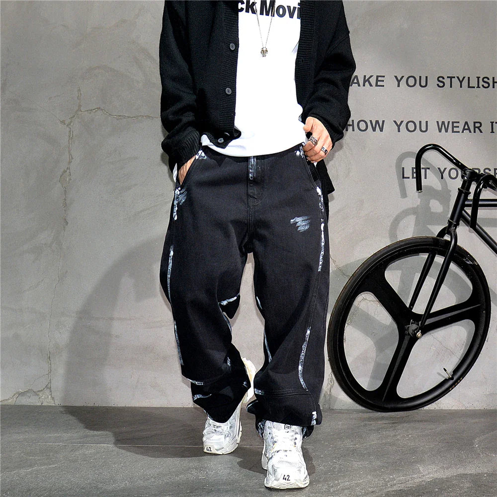 Ebony Black Splash Paint Style Pants