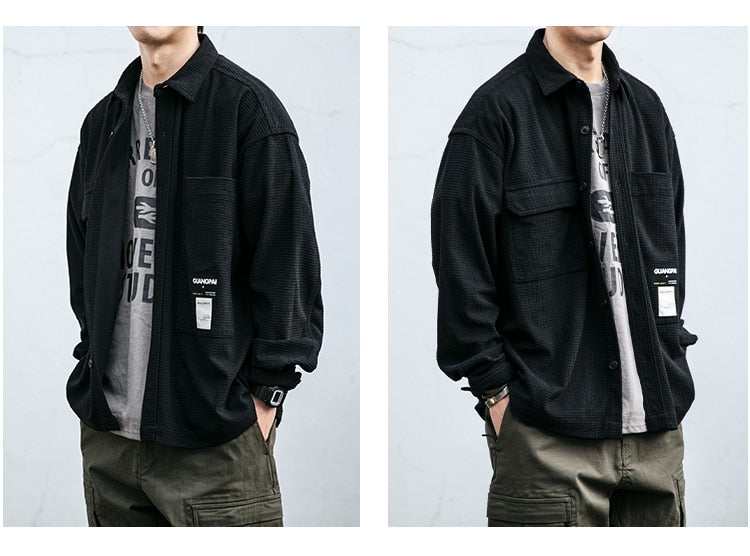 Corduroy Waffle Plaid Semi Collar Overshirt