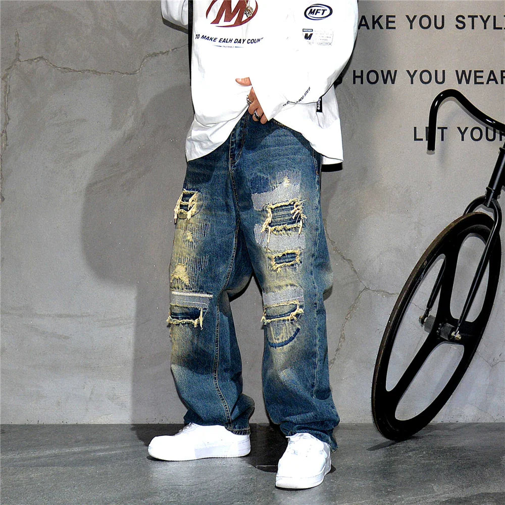 AM26 Ripped Patch Washed Jeans