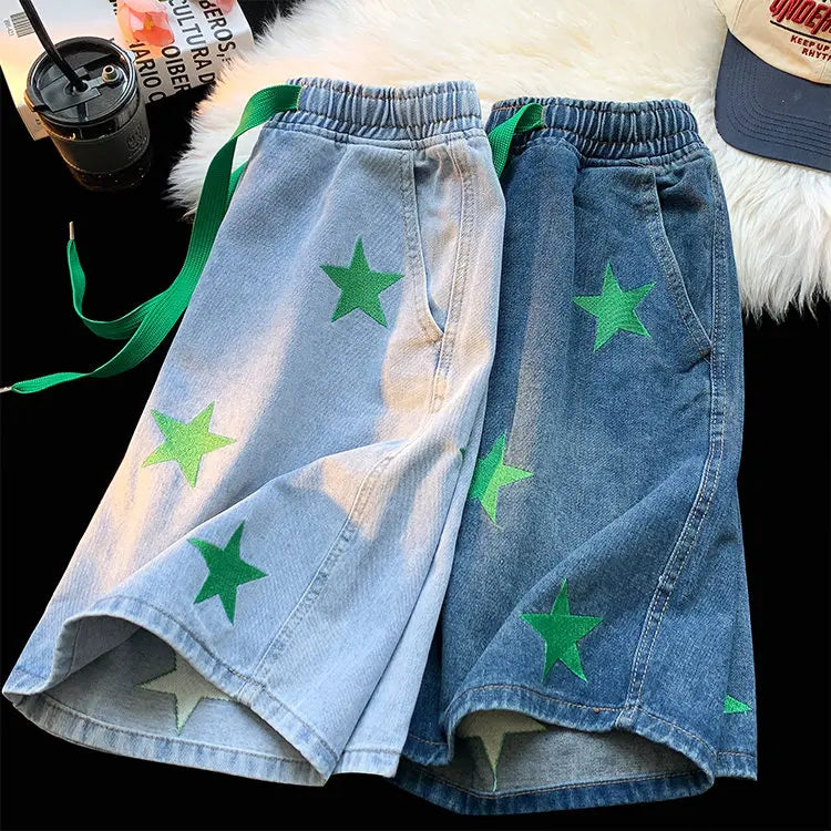 Five-point Star Patchwork Elastic Waist Shorts