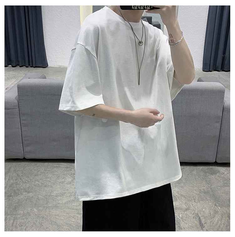 Loose Round Neck Plain T-Shirt