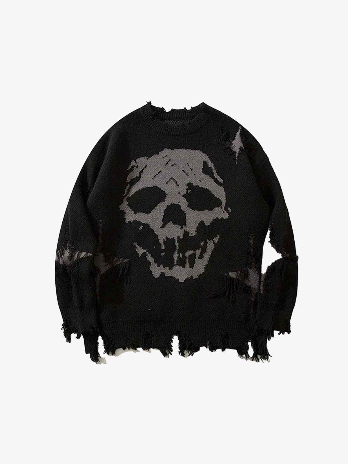 Distressed Gothic Skull Knitted Sweater