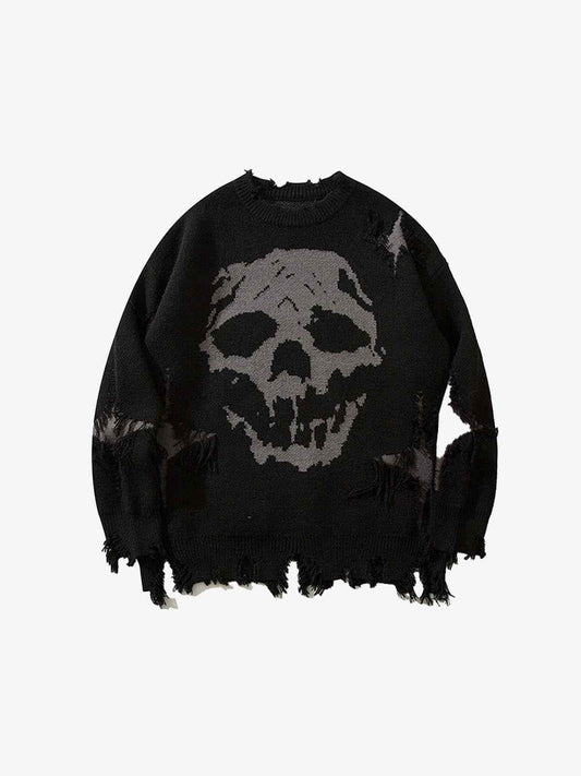 Distressed Gothic Skull Knitted Sweater