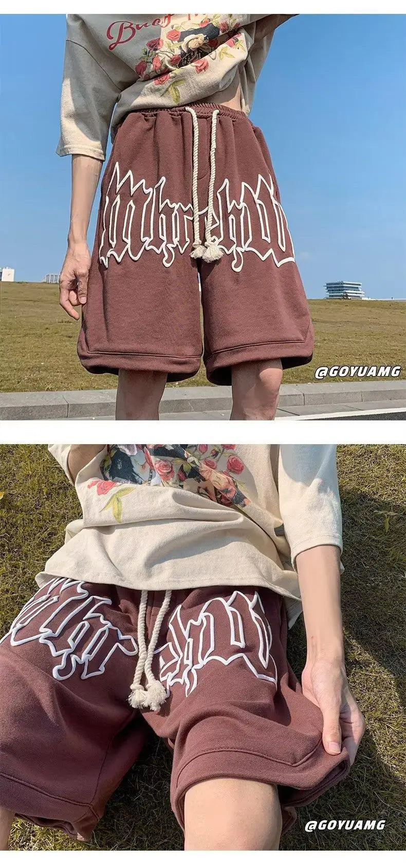 Drawstring Letter Printing Casual Loose Shorts