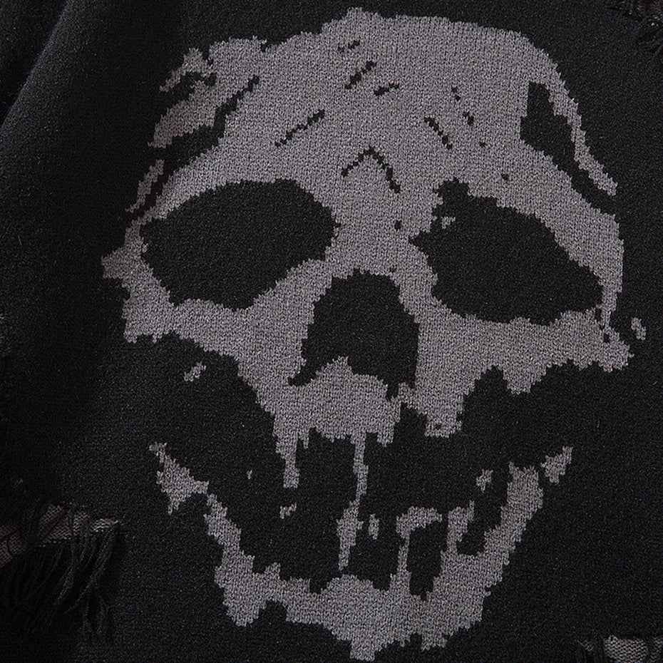 Distressed Gothic Skull Knitted Sweater