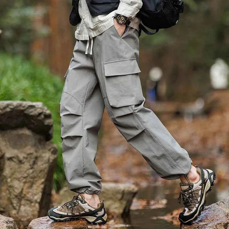 Plain Color Hiking Style Knee Pocket Pants